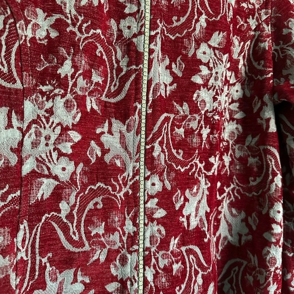Vintage Color Me Cotton Burgundy Floral Jacket size Large Rhinestone Zipper - Picture 4 of 5